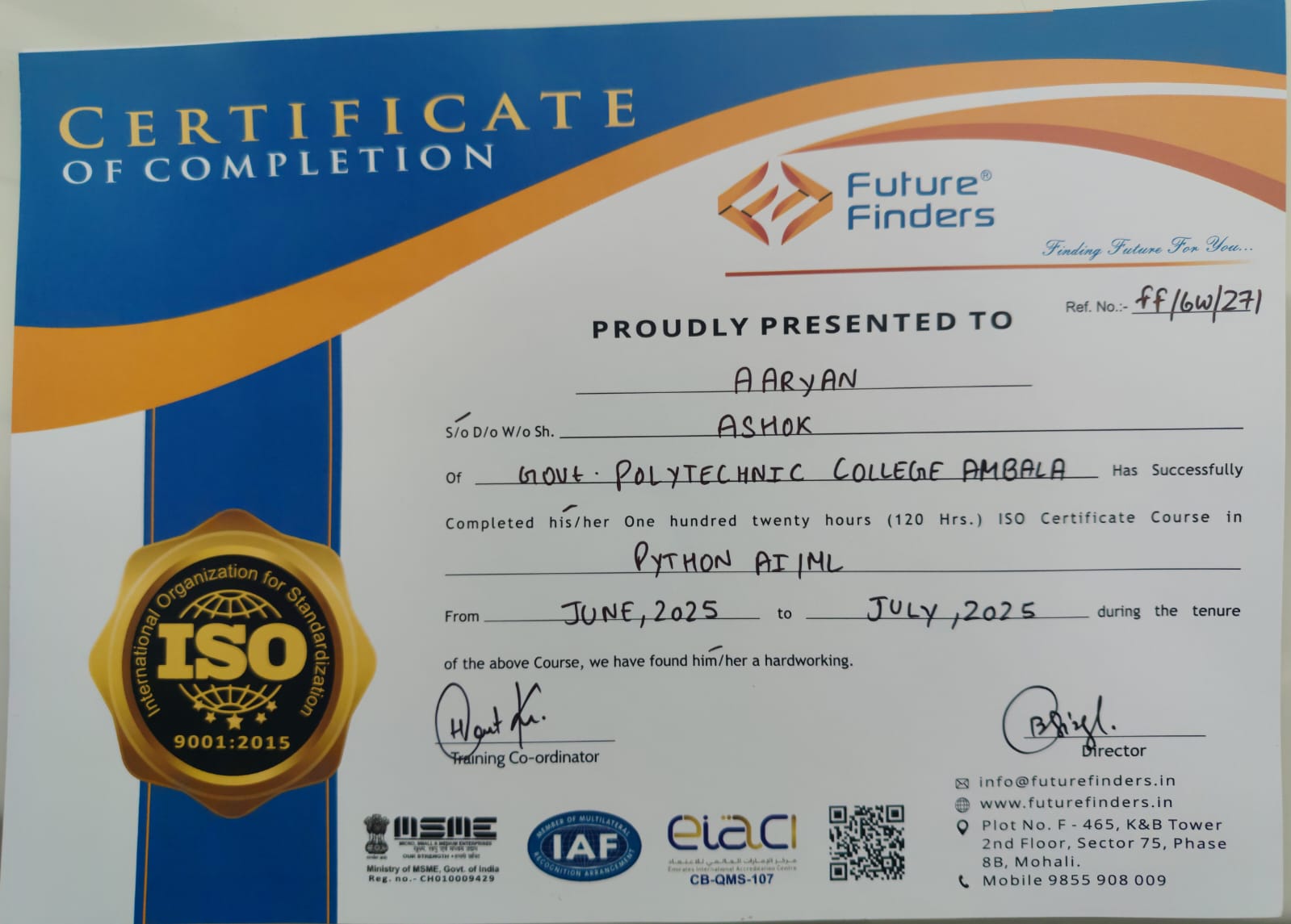 Certificate of Completion