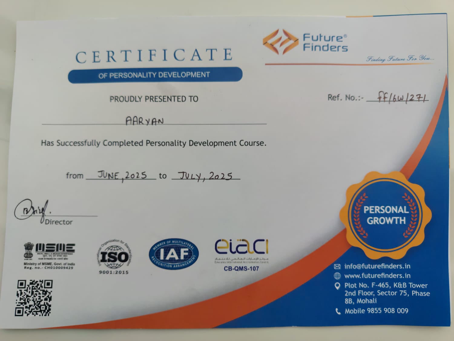 Certificate of Personal Development