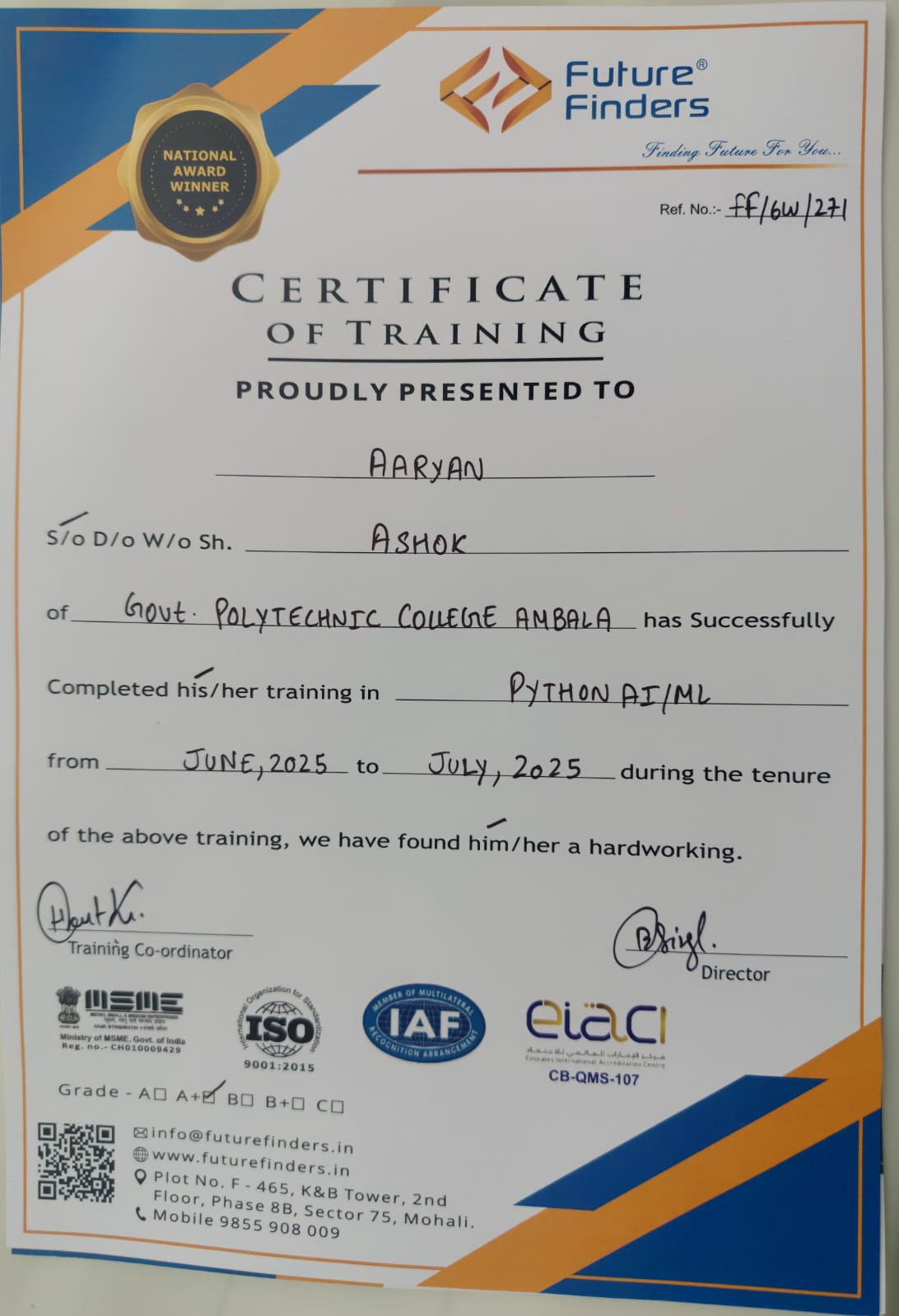 Certificate of Training